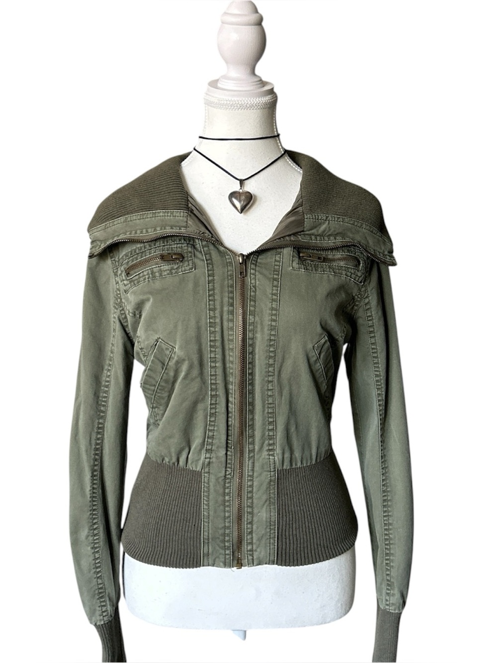 Y2K “U2B” Military Green Cargo Utility Style Zip-up Bomber Jacket